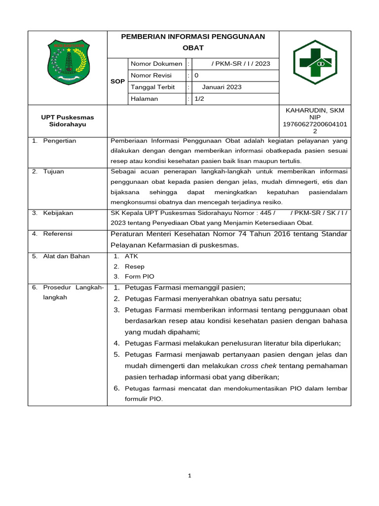 Sop Pemberian Informasi Penggunaan Obat | PDF