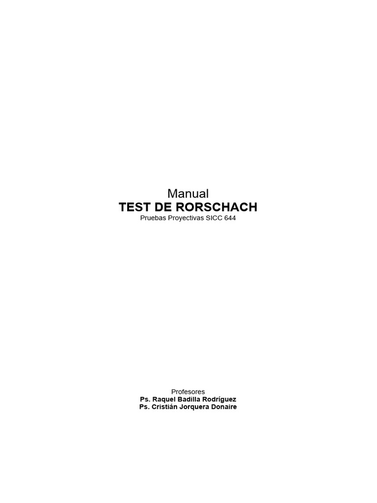 Manual Del Test De Rorschach Badilla Y Jorquera Doc Pdf Percepción
