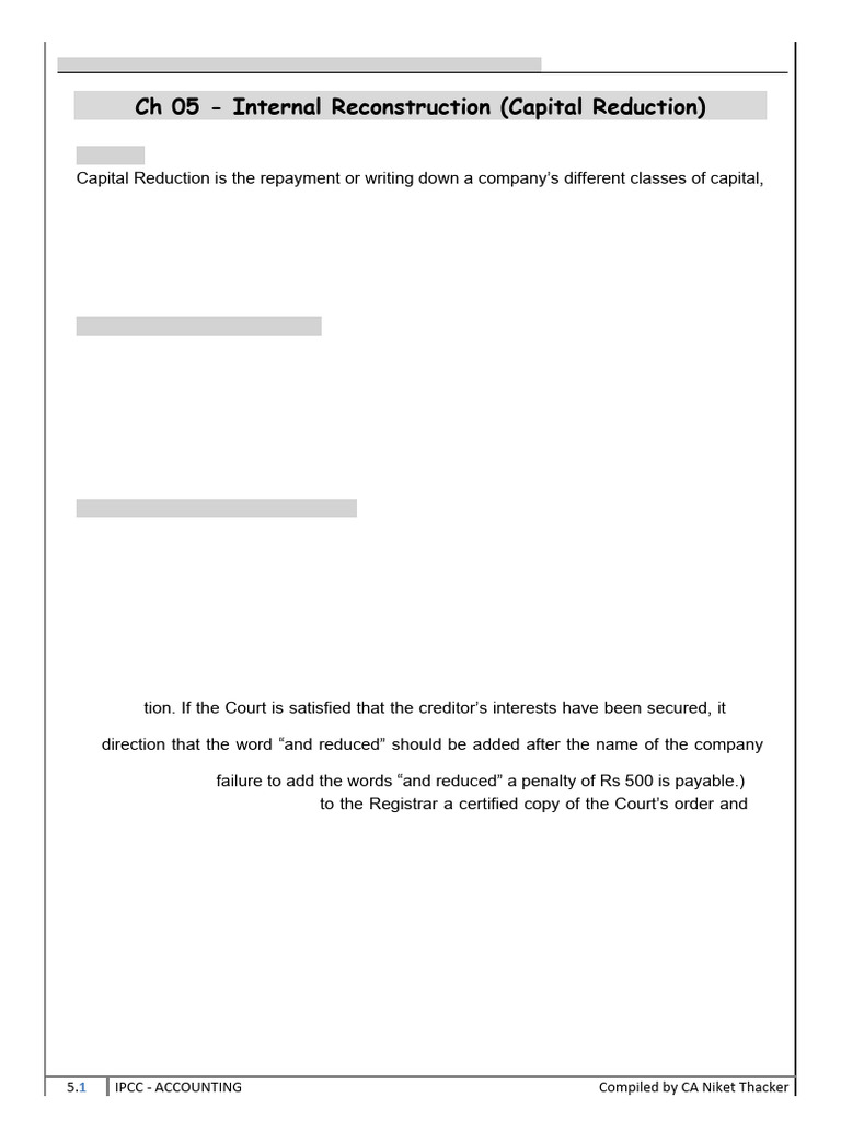 Capital Reduction & Internal Reconstruction Guide | PDF | Equity ...