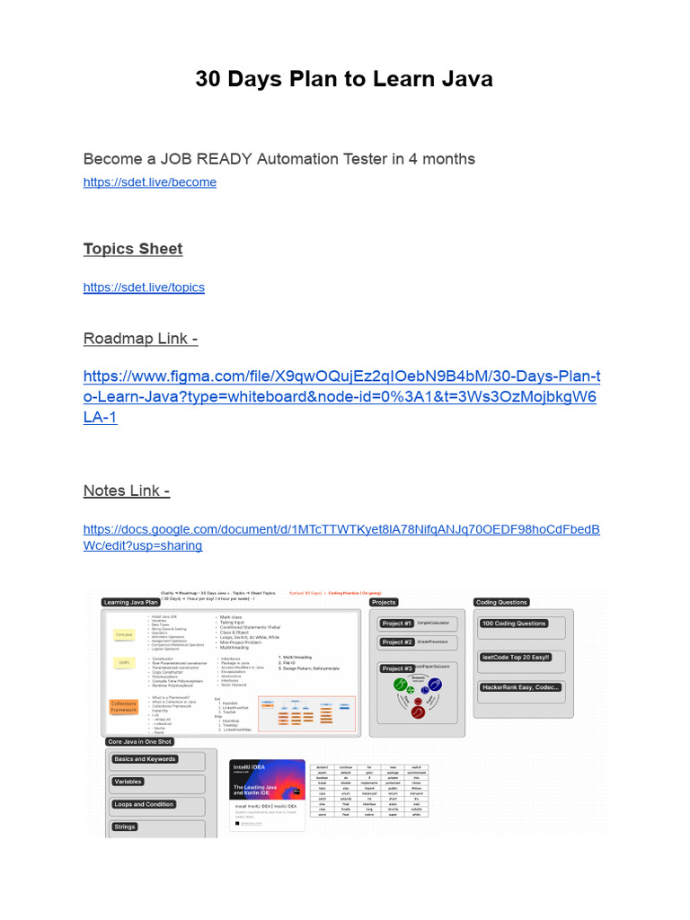 30 Days Plan To Learn Java | PDF