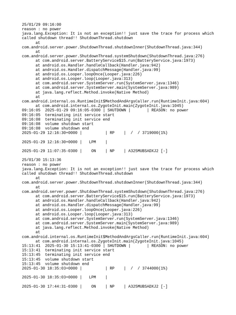 Android Shutdown Log: No Power Events | PDF | Java (Programming ...