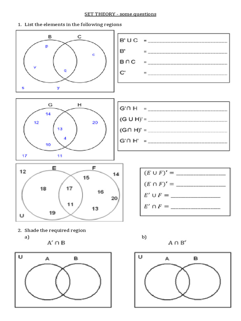 Set Theory Questions & Exercises | PDF