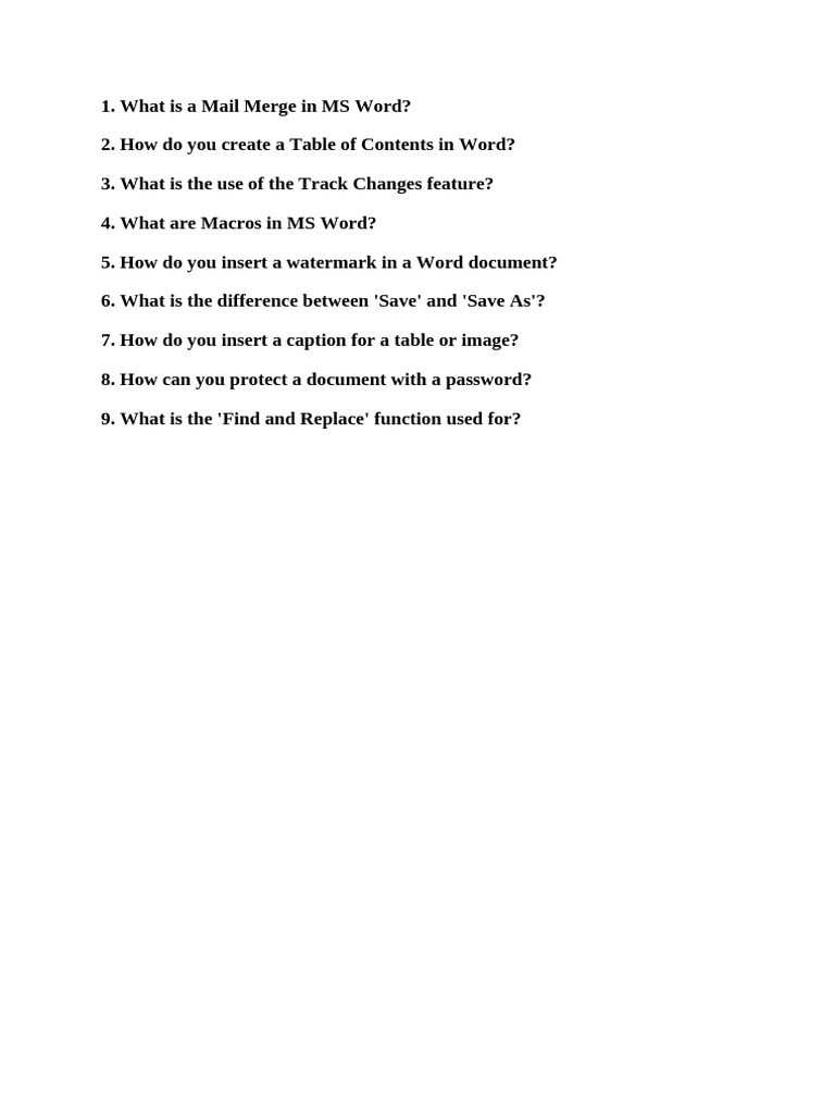 Ms Word Interviews Question. | PDF