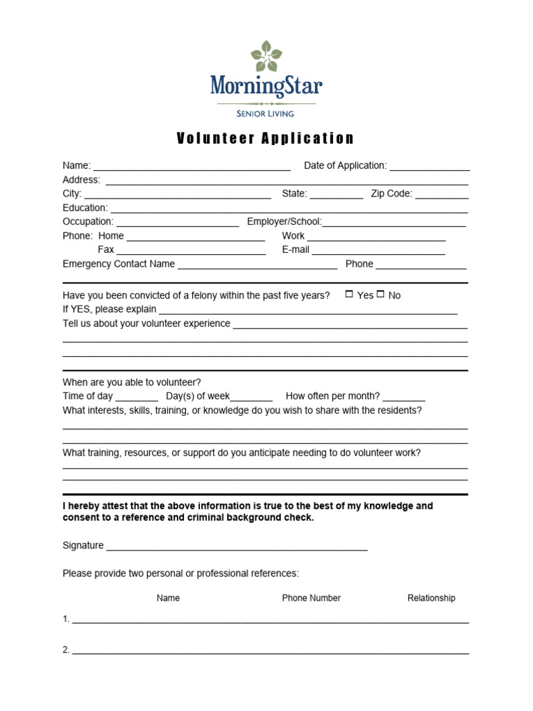 Life Enrichment Volunteer Forms | PDF