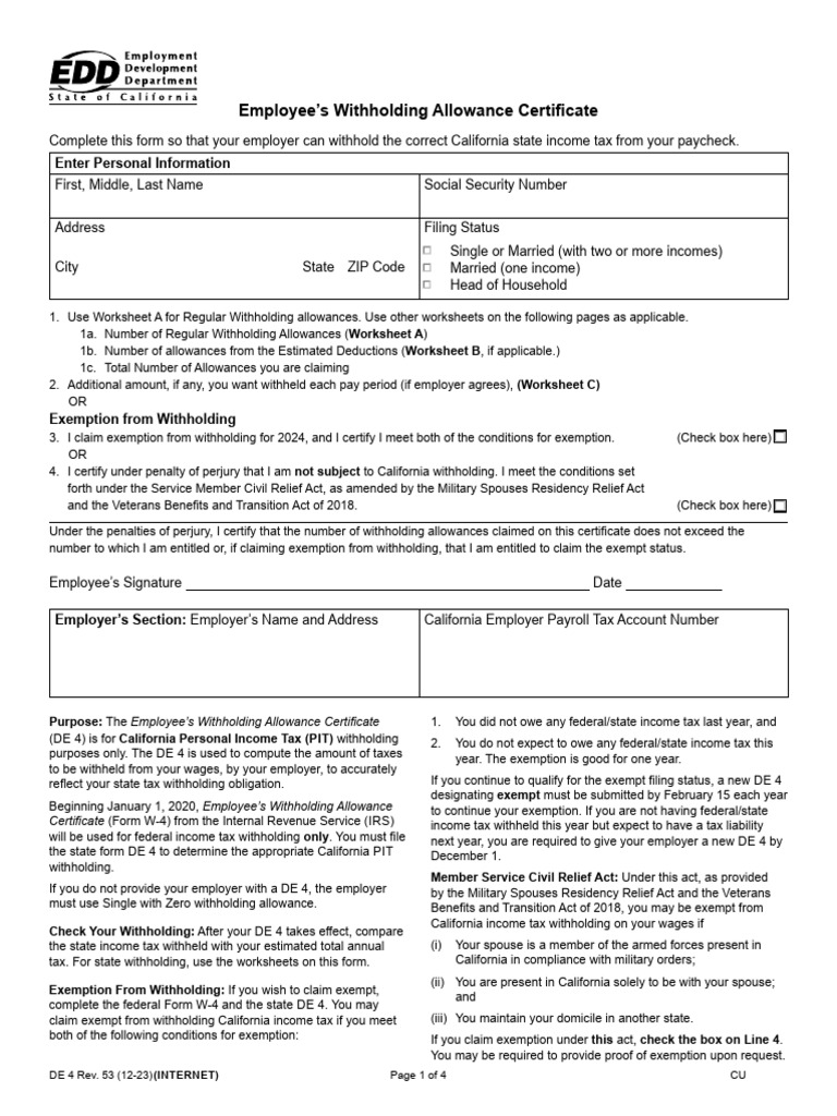 De 4 | PDF | Tax Deduction | Taxation In The United States