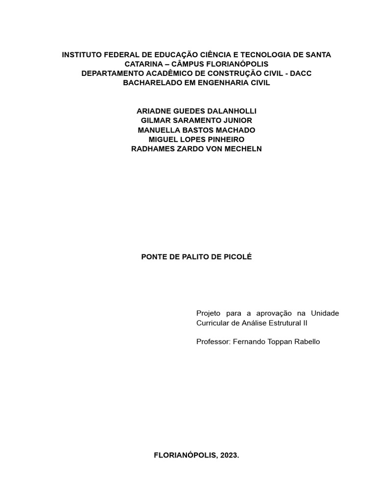 Projeto de Ponte de Palito de Picolé | PDF | Ponte | Resistência dos ...