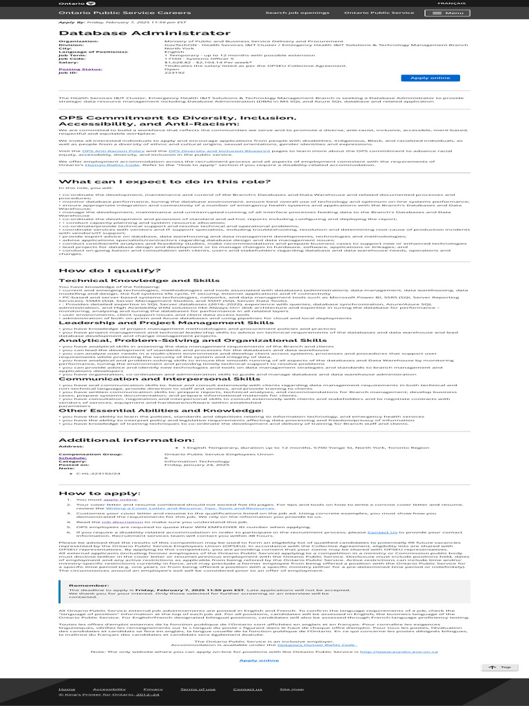 Ontario Database Administrator Job Opening | PDF | Databases ...
