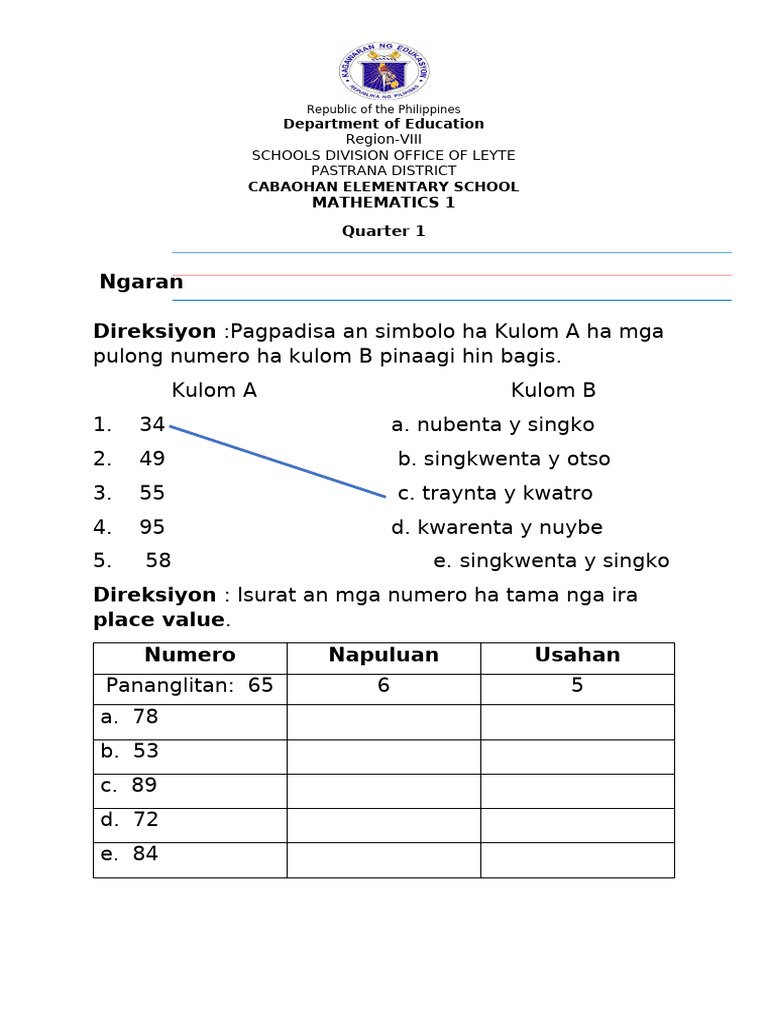 Asessment in Math 1 | PDF