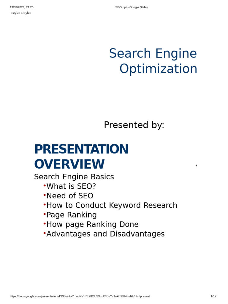 Search Engine Optimization: Presentation | PDF | Search Engine ...