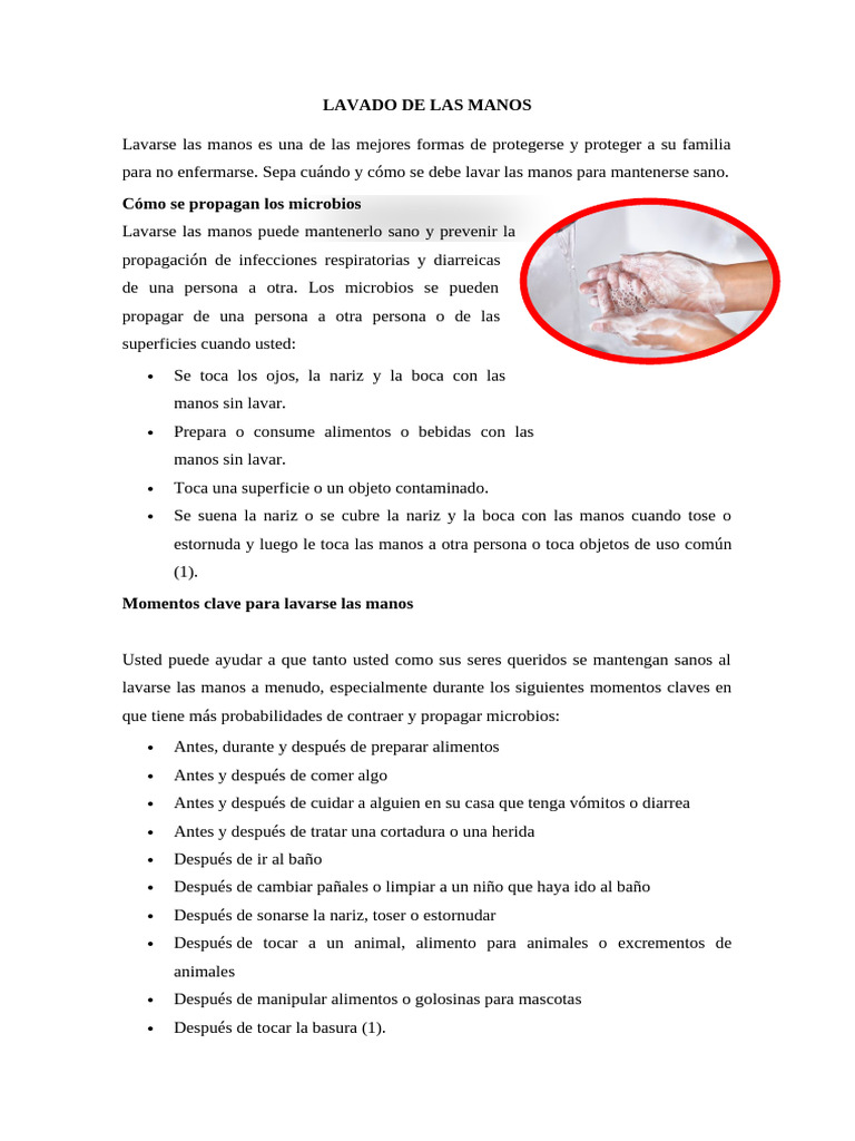 Importancia del Lavado de Manos | PDF | Lavado de manos ...