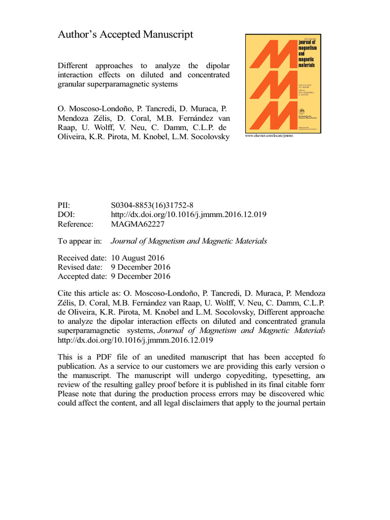 Dipolar Interaction Effects in Magnetic Systems | PDF | Nanoparticle ...