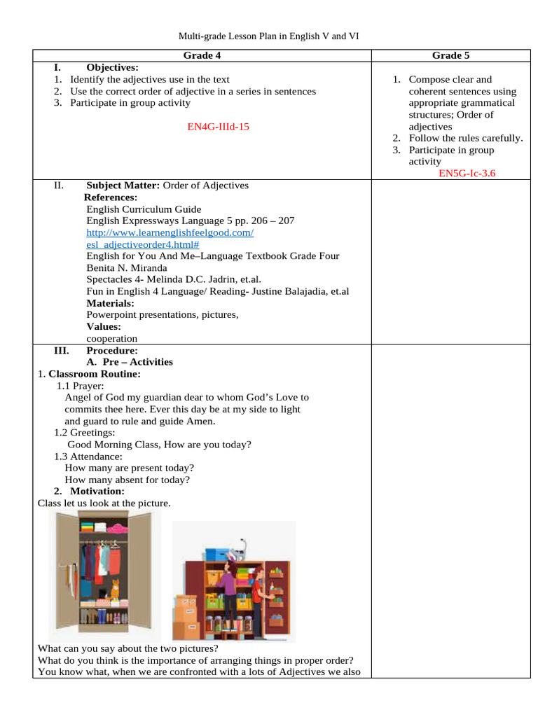 Multigrade DLP ENGLISH 4 5 AUDREY | PDF | Adjective | Linguistics