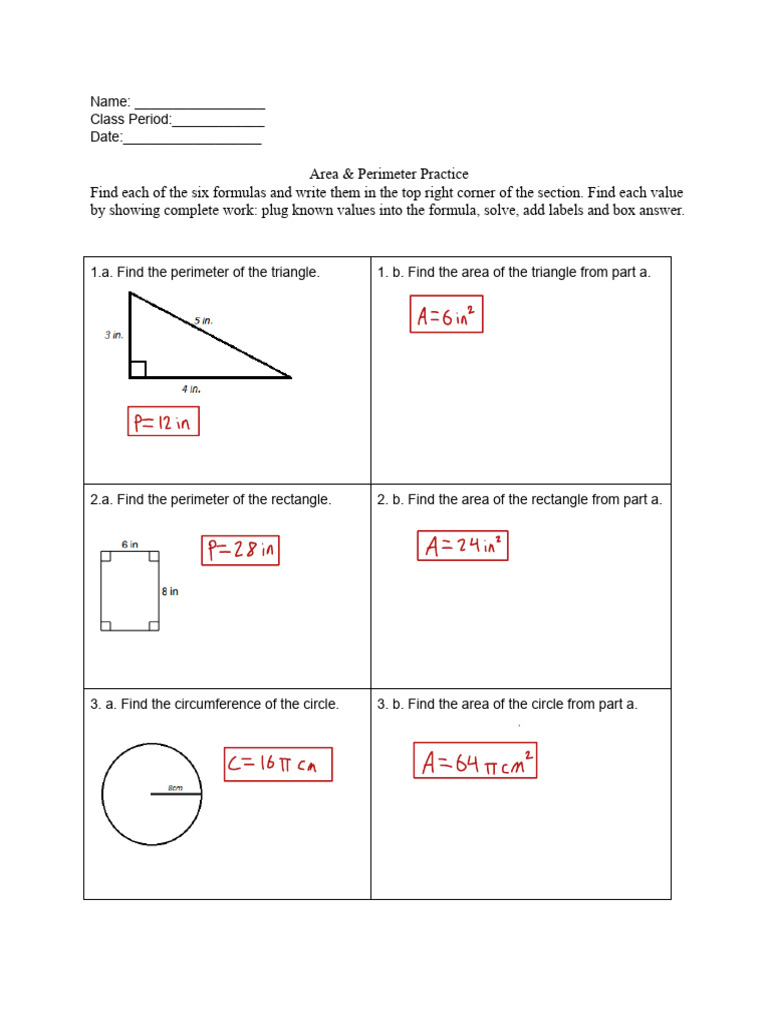 SC+-+Area+%26+perimeter+Practice | PDF