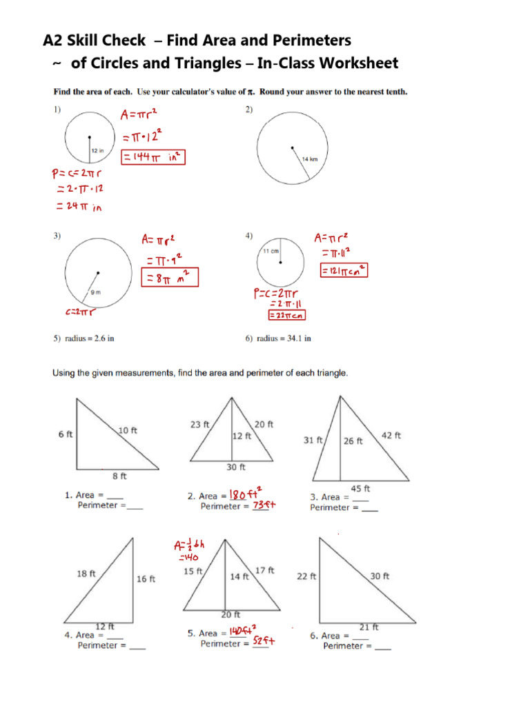 SC - Area & Perimeter Circle WS | PDF