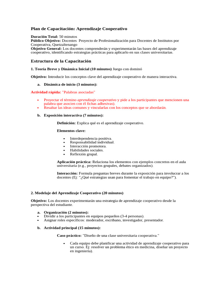 Plan de Capacitación | PDF | Aprendizaje | Enseñando