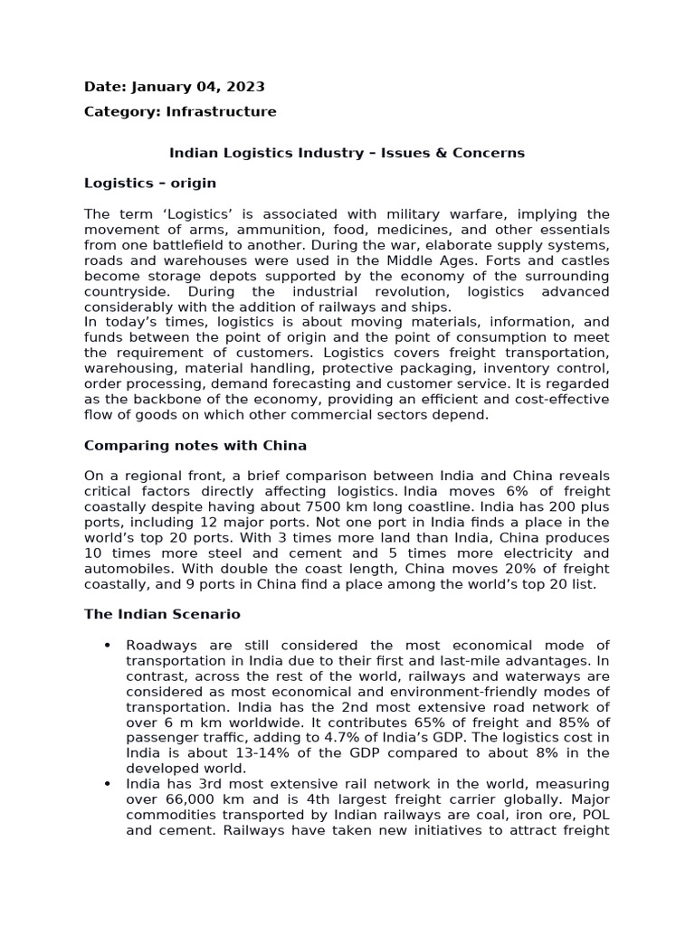 Indian Logistics Industry Challenges | PDF | Logistics | Transport