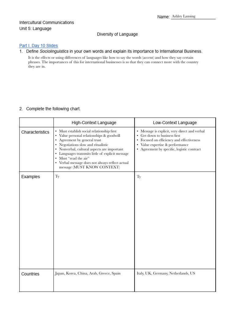 Diversity of Language Worksheet (Print) | PDF | Dialectology | Language ...