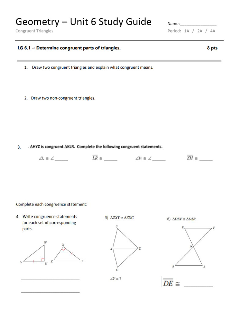 G+U6+Study+Guide+-+Congruent+Triangles | PDF