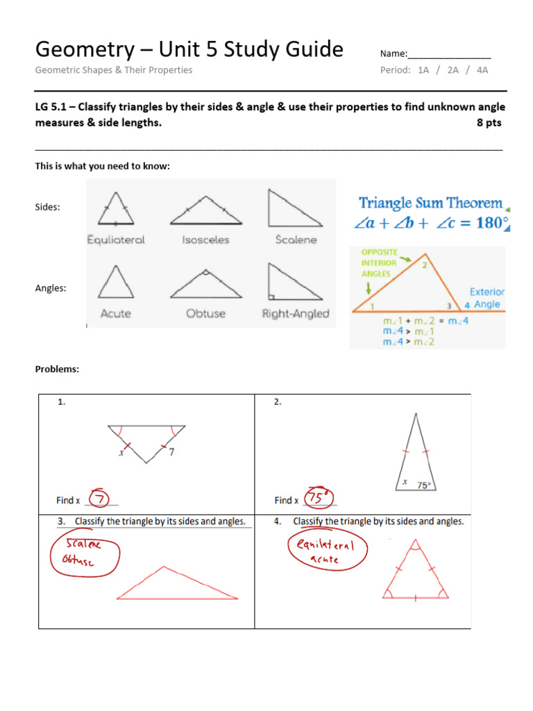 Geometry Unit 5 Study Guide: Shapes & Properties | PDF | Triangle ...