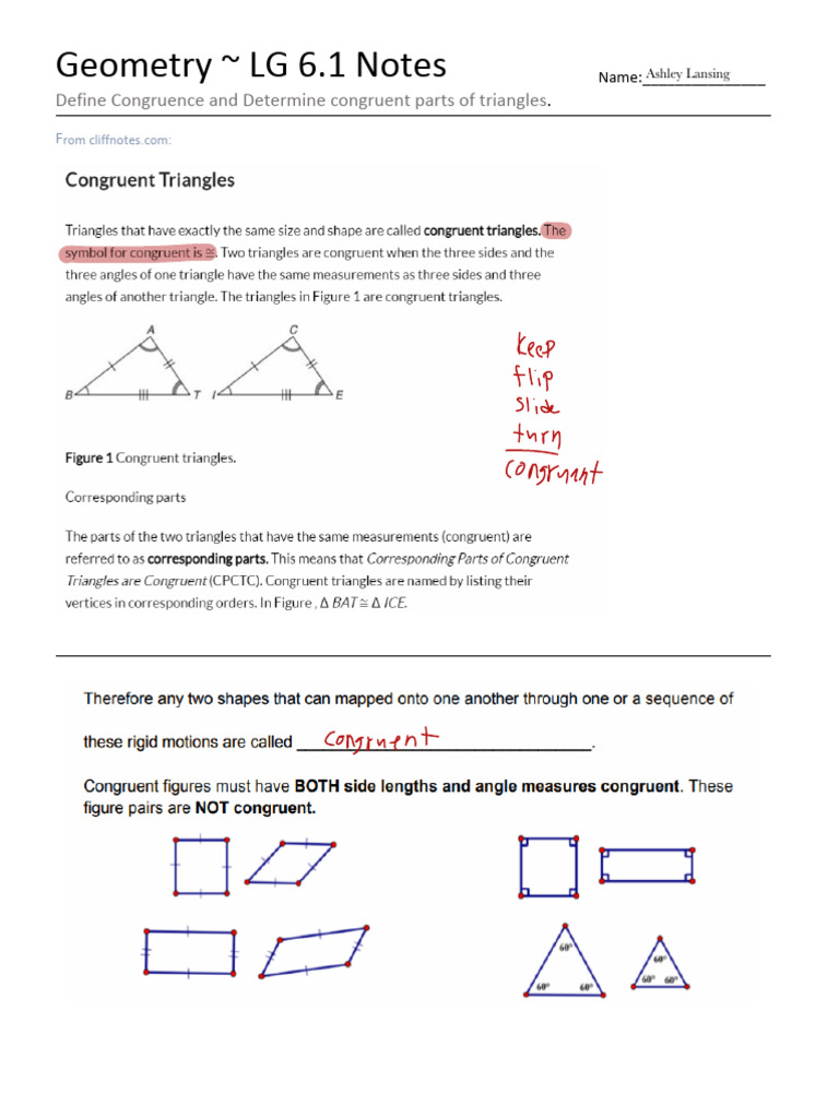 Geometry LG 6.1 Notes: Tomfrant | PDF