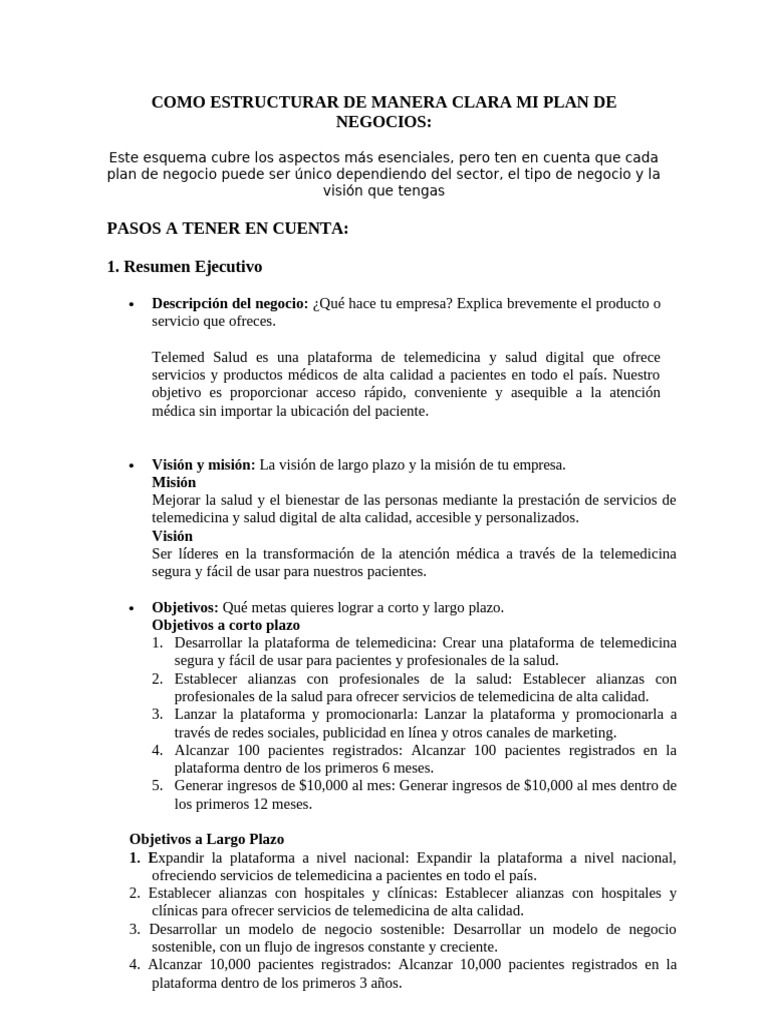 Como Estructurar de Manera Clara Mi Plan de Negocios | PDF | Cuidado de ...