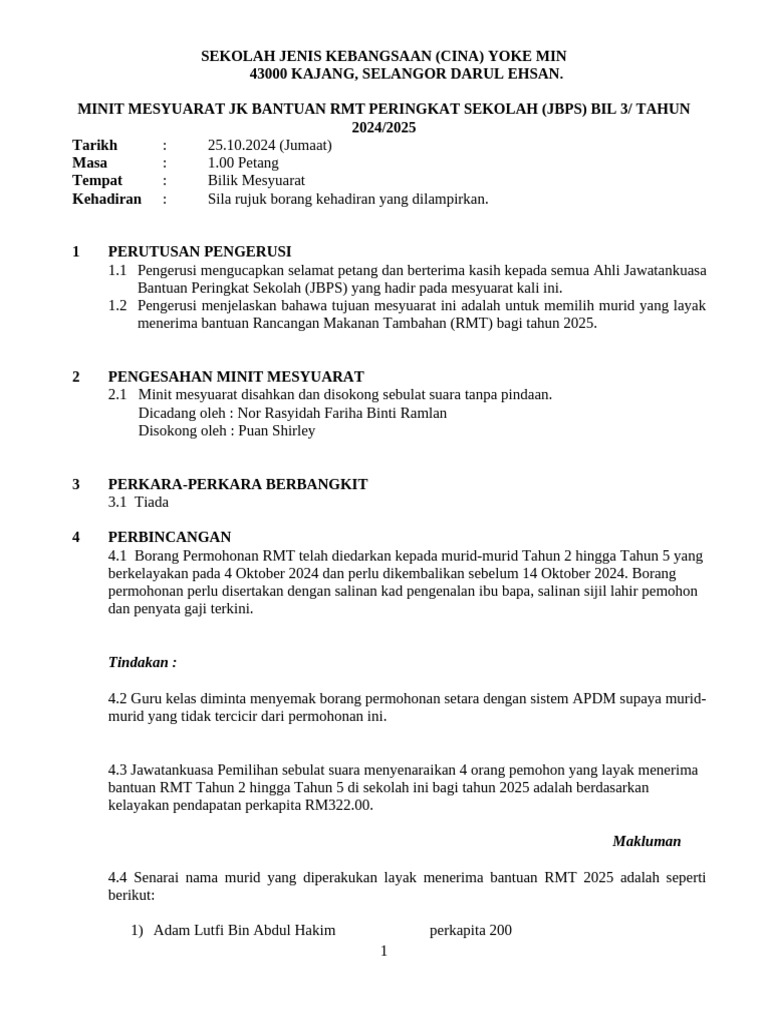 Bantuan RMT 2025: Kelayakan Perkapita | PDF