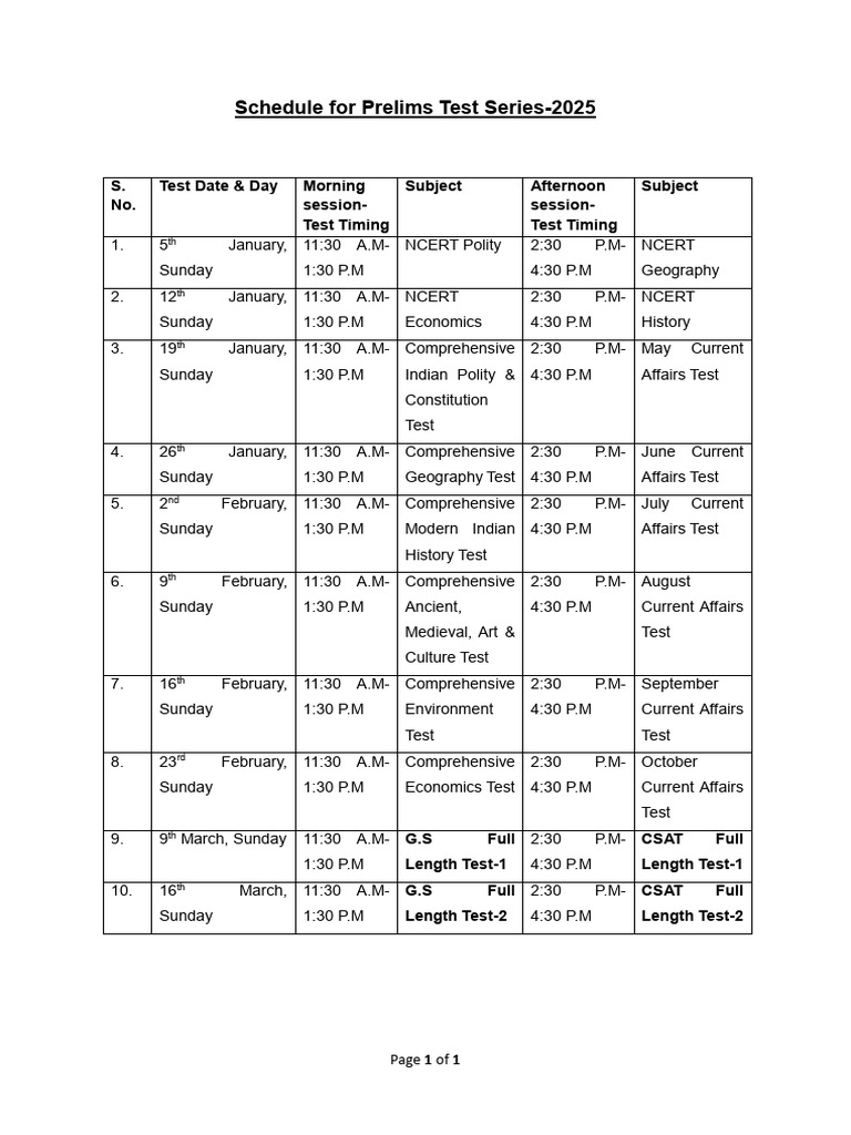 Prelims Test Series Schedule 2025 | PDF | Liberal Arts Education | Science