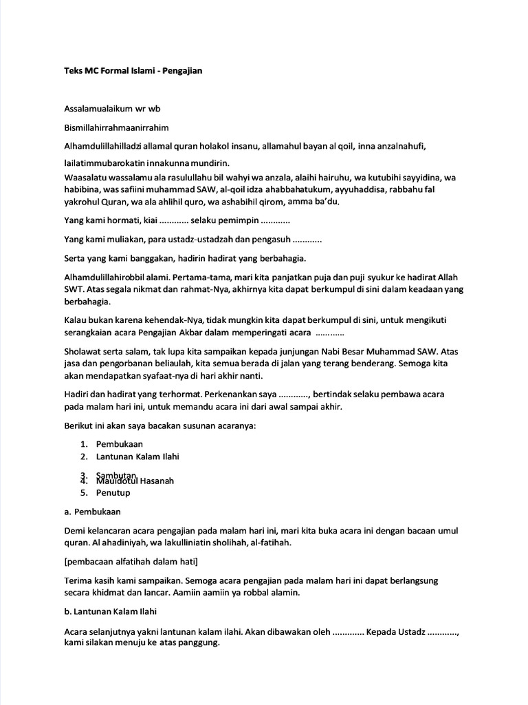 Teks MC Pengajian Formal Islami | PDF