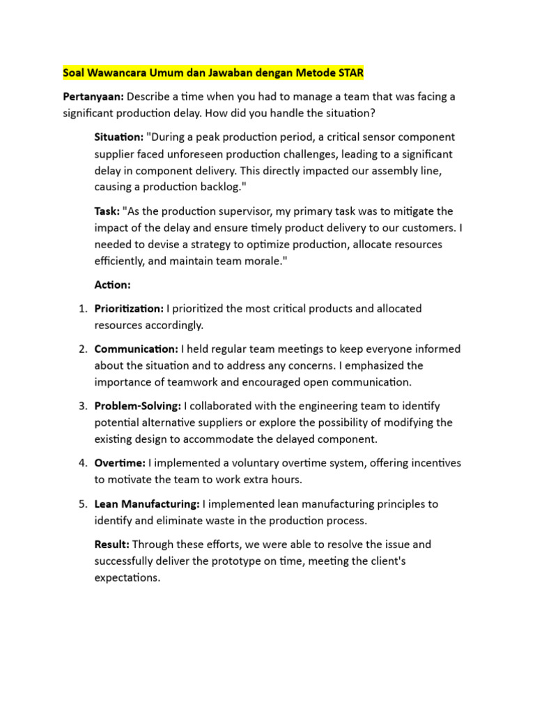 STAR Method Interview Questions & Answers | PDF | Safety | Lean ...