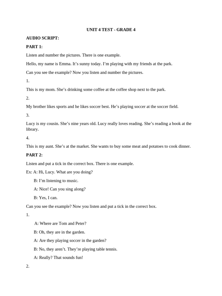 Unit 4 Test Audio Script | PDF
