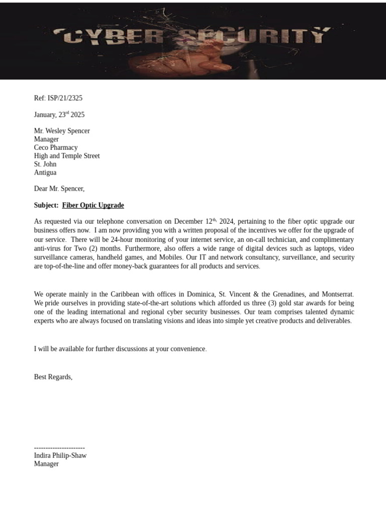 Fiber Optic Upgrade Proposal for Ceco Pharmacy | PDF
