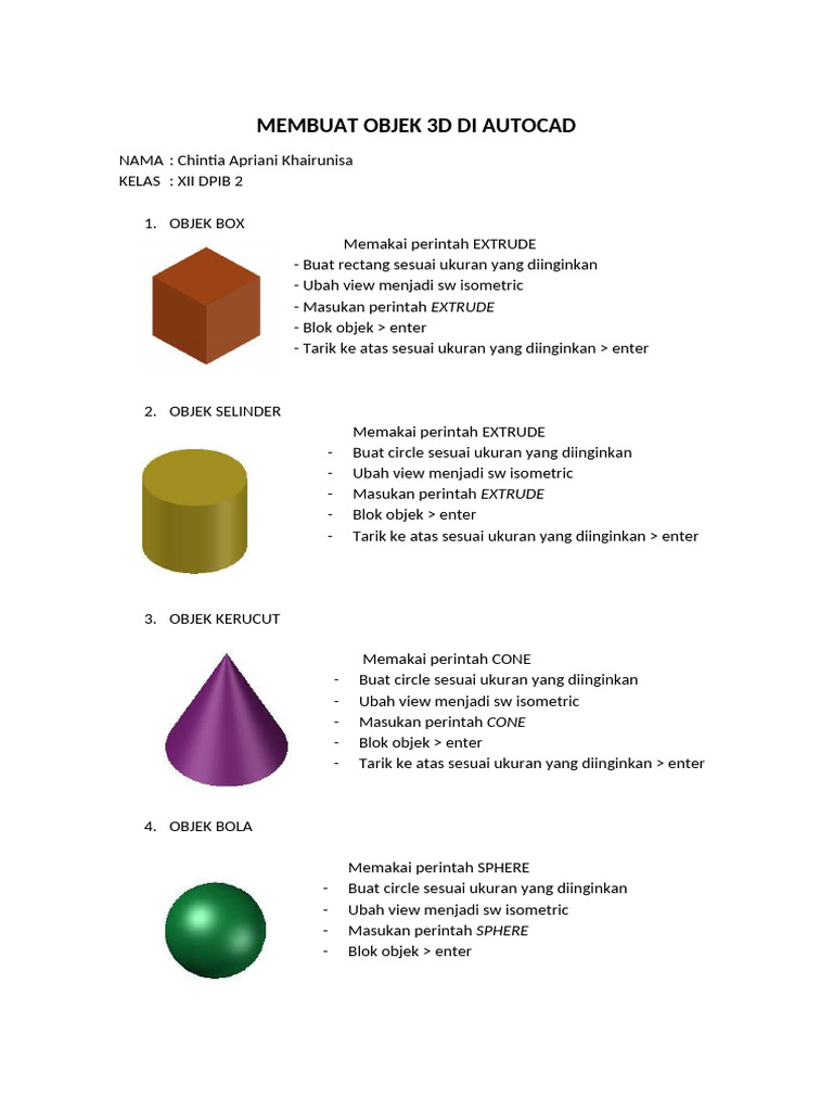 Membuat Objek 3D di AutoCAD | PDF