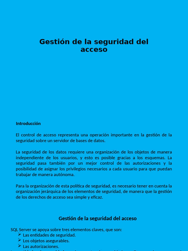 Seguridad y gestión de accesos en SQL Server | PDF | Servidor SQL de ...