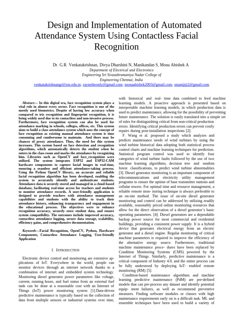 Automated Attendance System with Facial Recognition | PDF | Support ...