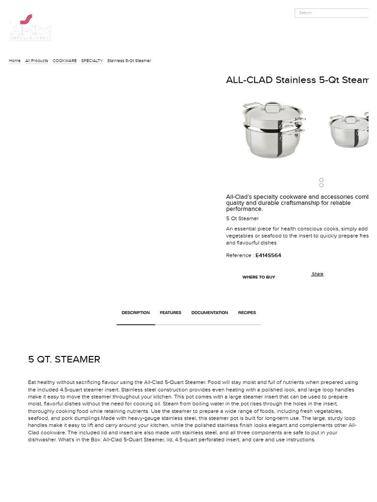 ALL-CLAD Stainless 5-Qt Steamer E414S564 | PDF | Cookware And Bakeware ...