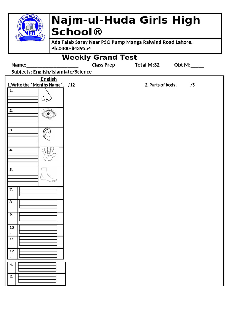 Prep Class Monthly Grand Test | PDF