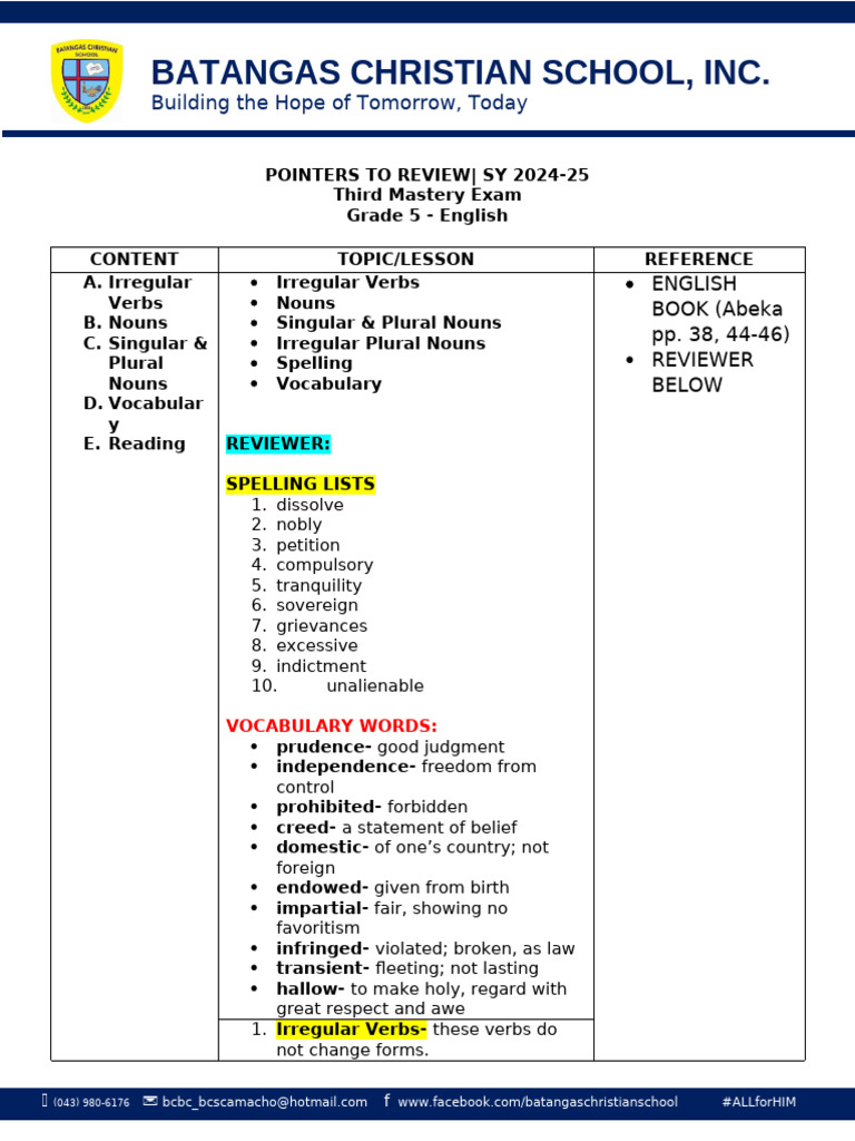 5english 3mt-Pointers To Review Sy 2024-25 | PDF | Grammatical Number ...
