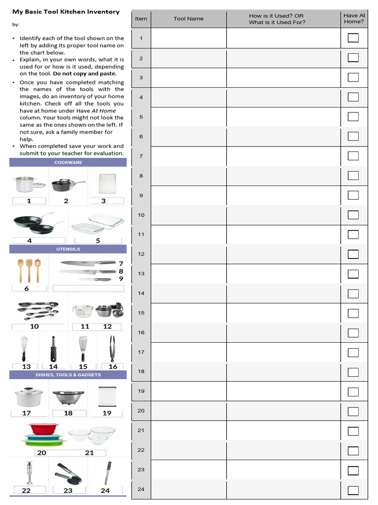 My Basic Tool Kitchen Inventory Completed | PDF | Baking | Cooking