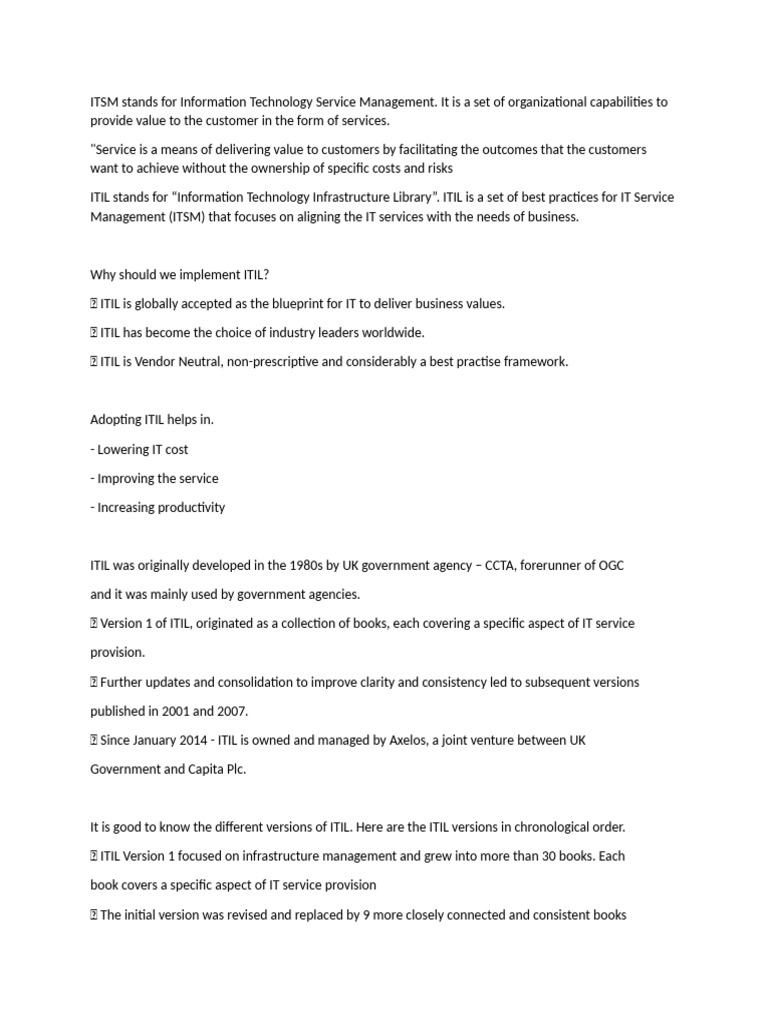 Understanding ITSM and ITIL Framework | PDF | Service Level Agreement ...
