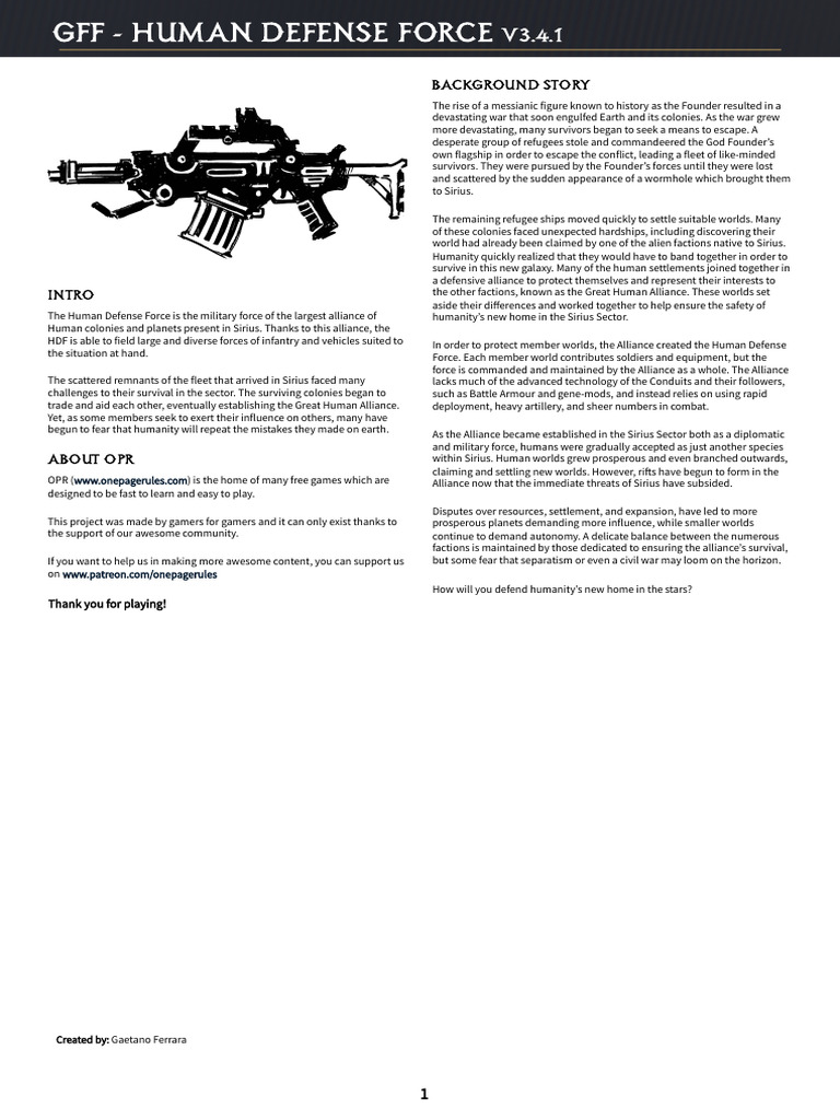Human Defense Force Overview V3.4.1 | PDF | Sergeant | Machine Gun