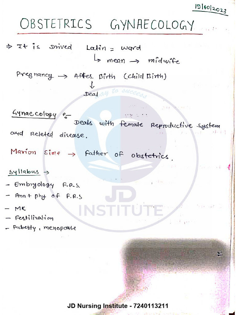 JD Nursing Institute OBG Notes PDF | PDF