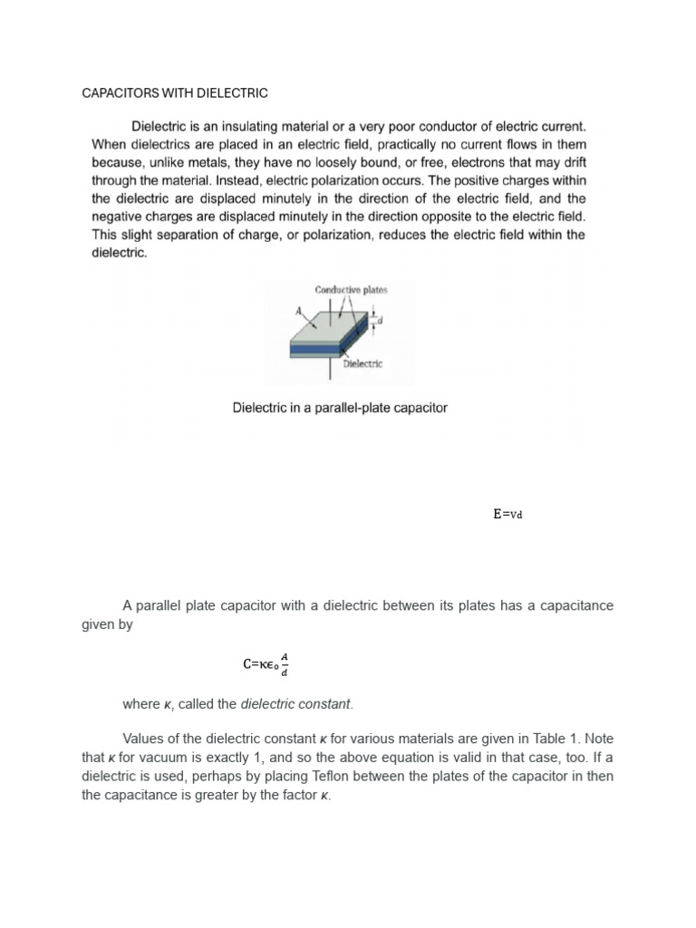 Capacitance of Dielectric Capacitors | PDF