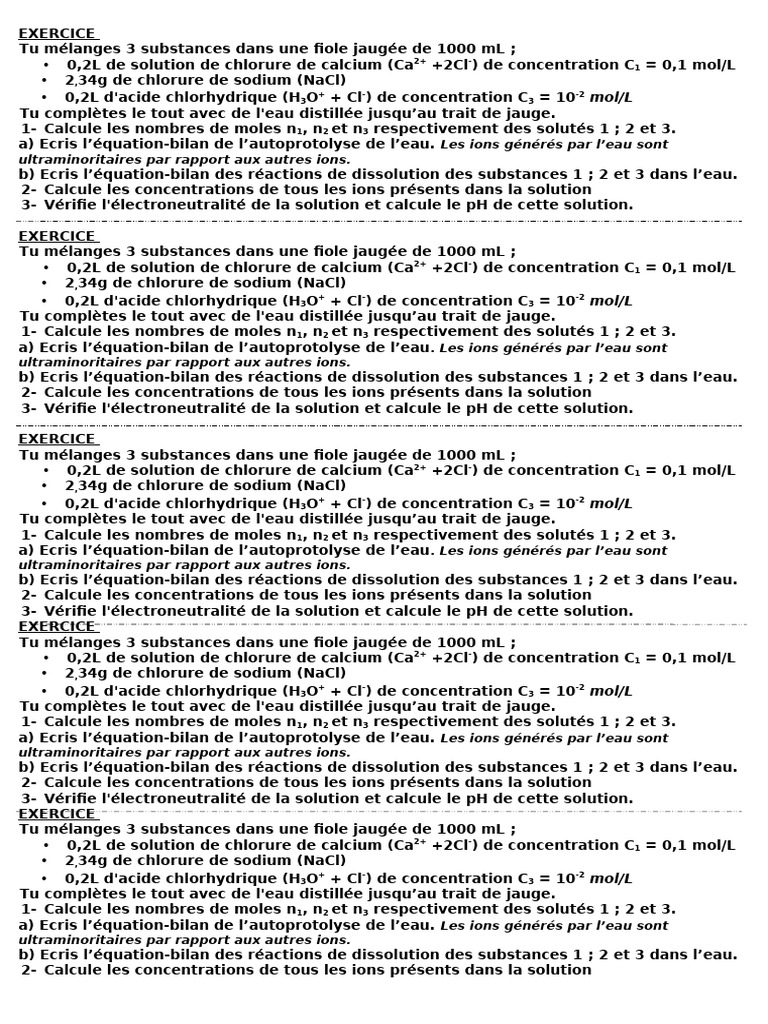 Calculs de solutions ioniques en chimie | PDF | Ion | Acide chlorhydrique