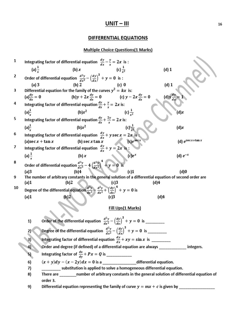 10+2 Differential Equations | PDF | Equations | Mathematical Concepts