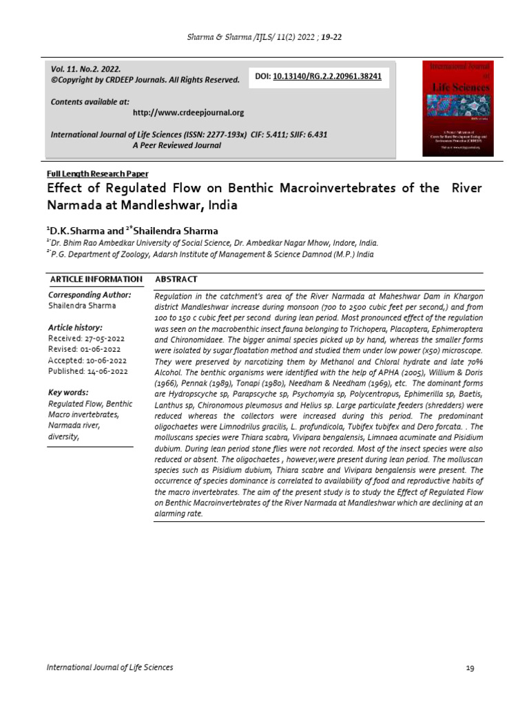 Impact of Flow Regulation on Narmada Macroinvertebrates | PDF ...