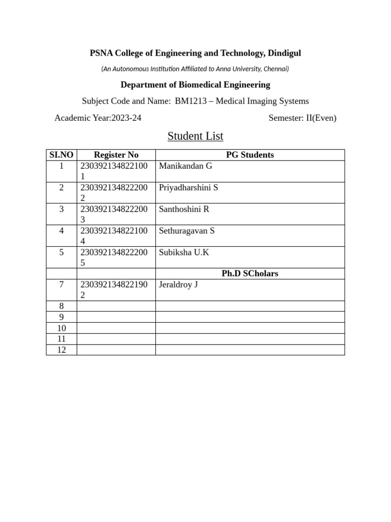 Biomedical Engineering Syllabus 2023-24 | PDF