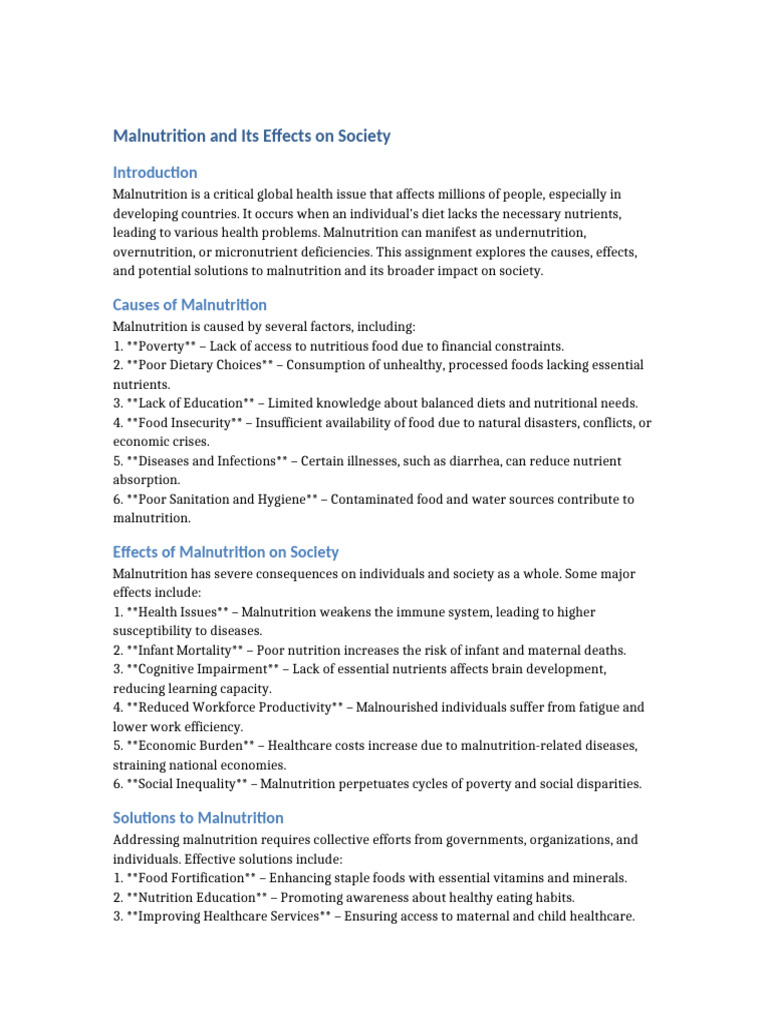 Understanding Malnutrition's Societal Impact | PDF | Malnutrition ...