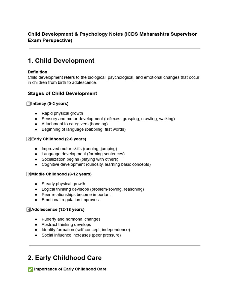 Child Development & Psychology Notes (ICDS Maharashtra Supervisor Exam ...