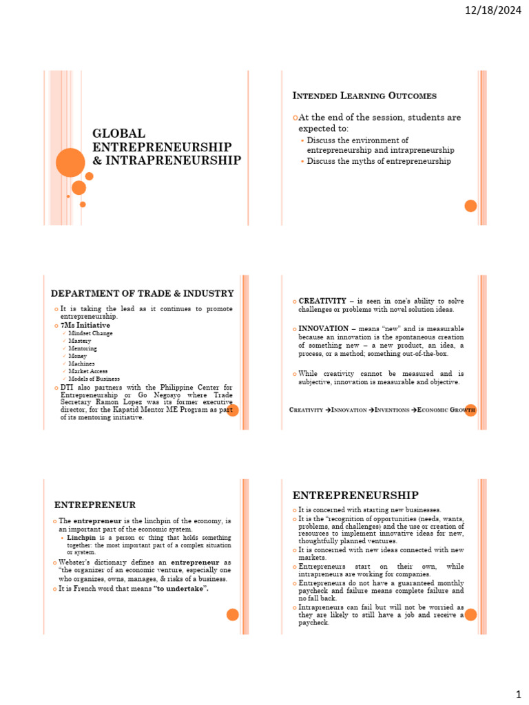 Global Entrepreneurship Intrapreneurship | PDF | Entrepreneurship ...