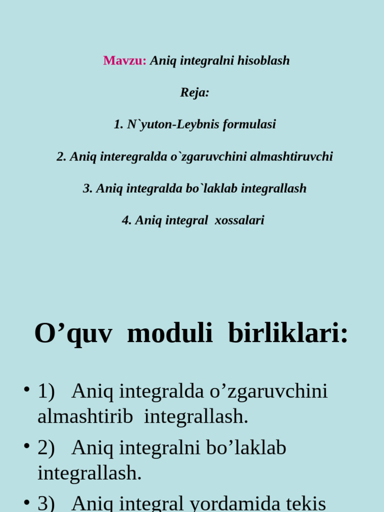 Aniq Integralni Hisoblash Usullari | PDF